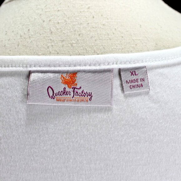 Quacker Factory Knit Top Womens Sz XL White Jewel Embellished 3/4 Sleeve Cotton - Picture 7 of 7